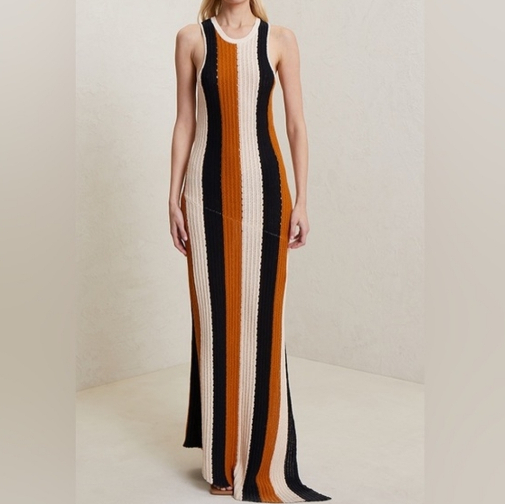 A.L.C. Marco Vertical Stripe Cotton Pointelle Maxi Dress - Picture 1 of 16